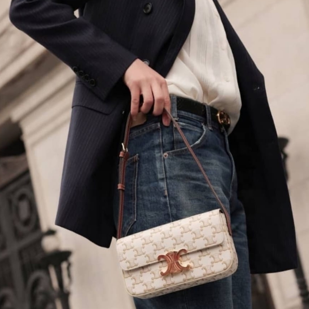 Brand New! Authenticated Celine Triomphe Claude Coated Canvas Shoulder Bag - Picture 4 of 16